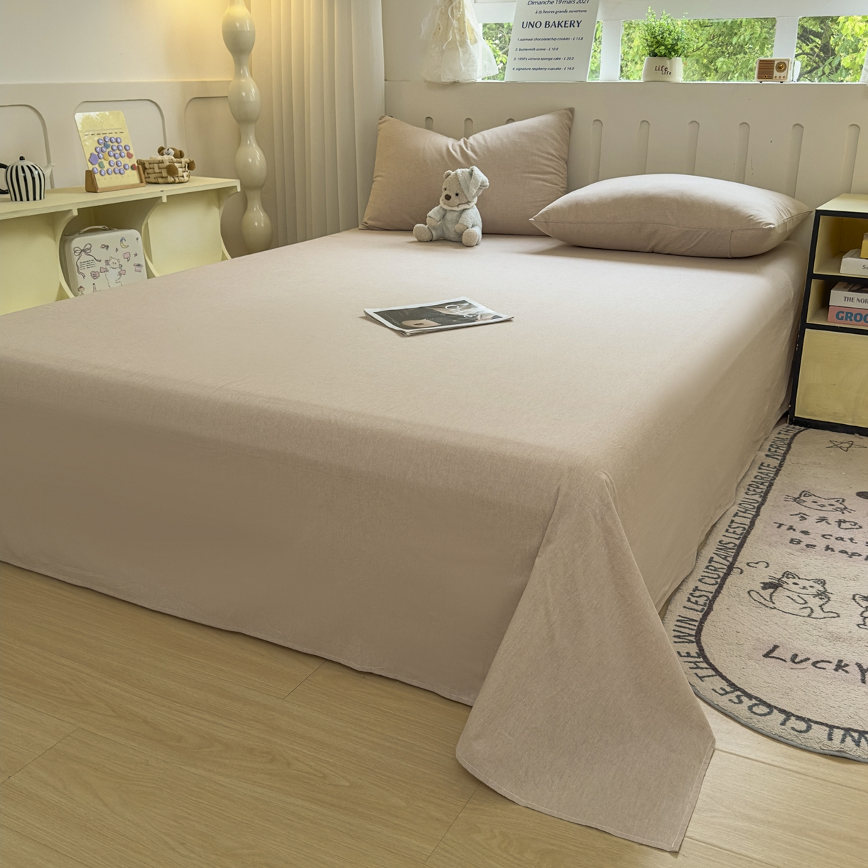 91家纺网 家纺一手货源 找家纺 晚依家纺 2025新款A类色织全棉水洗棉床单单件纯棉格子纯色学生宿舍定制定做 纯色-土密