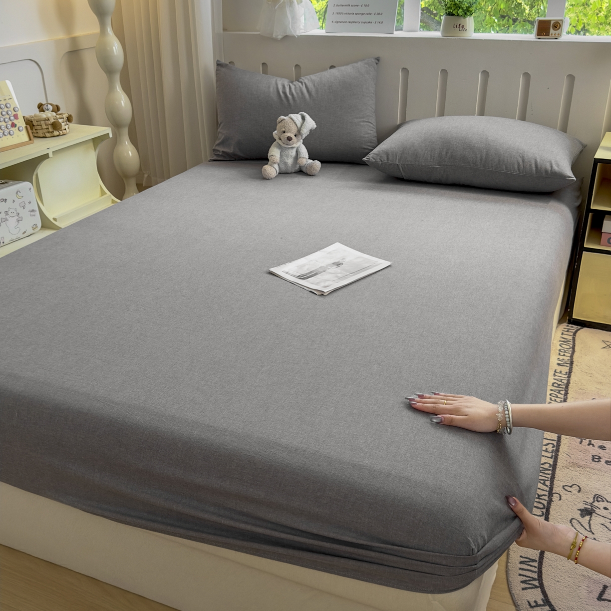 91家纺网 家纺一手货源 找家纺 晚依家纺 2025新款A类色织全棉水洗棉床单单件纯棉格子纯色学生宿舍定制定做 纯色-烟灰