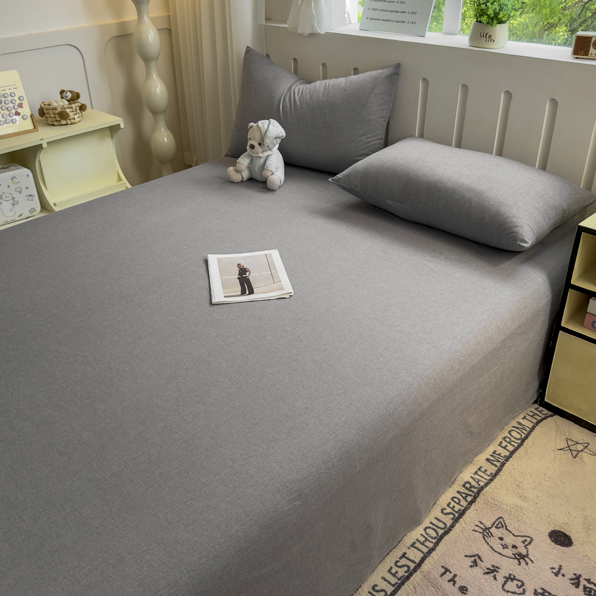 91家纺网 家纺一手货源 找家纺 晚依家纺 2025新款A类色织全棉水洗棉床单单件纯棉格子纯色学生宿舍定制定做 纯色-烟灰