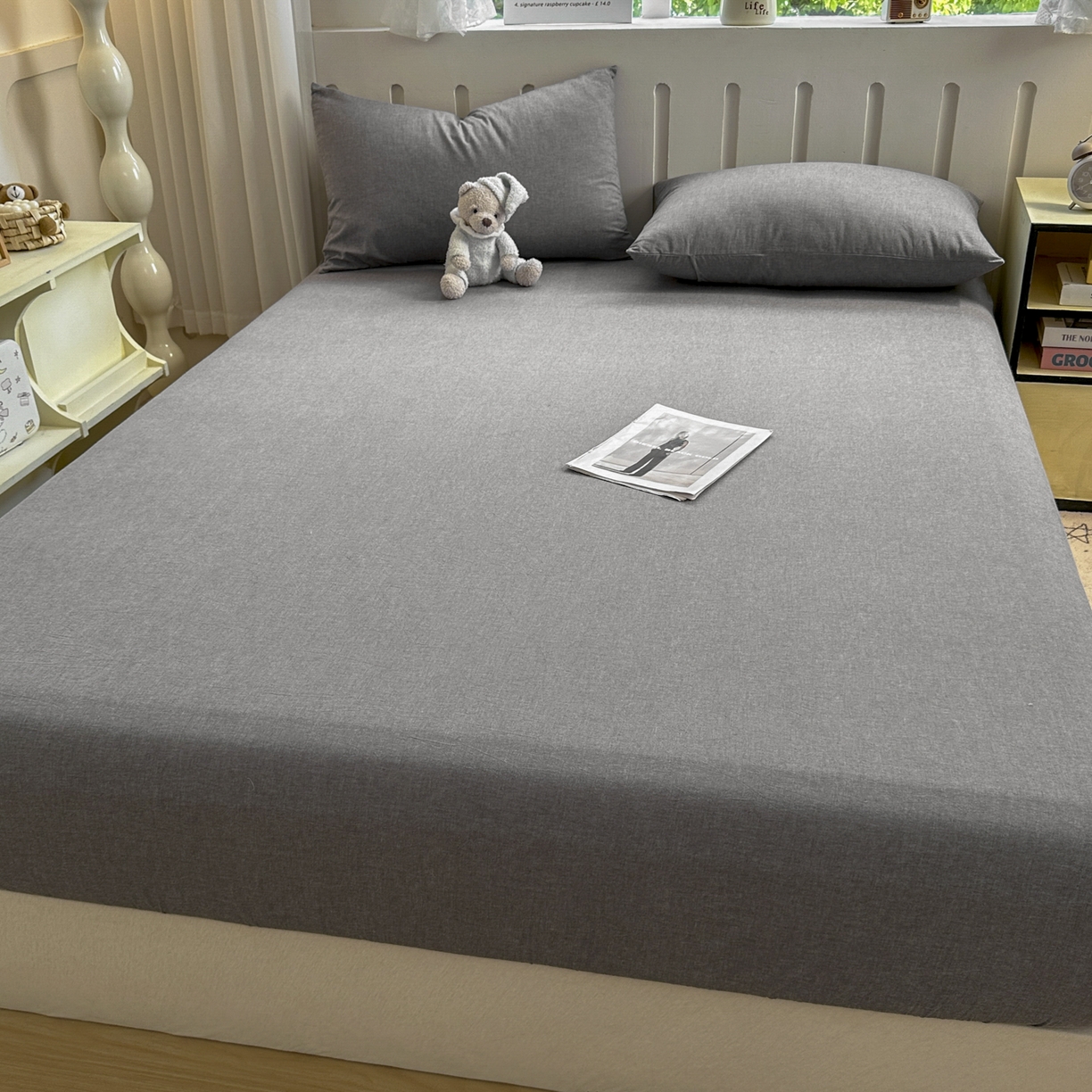 91家纺网 家纺一手货源 找家纺 晚依家纺 2025新款A类色织全棉水洗棉床单单件纯棉格子纯色学生宿舍定制定做 纯色-烟灰