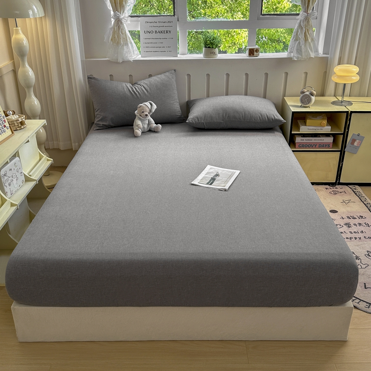 91家纺网 家纺一手货源 找家纺 晚依家纺 2025新款A类色织全棉水洗棉床单单件纯棉格子纯色学生宿舍定制定做 纯色-烟灰