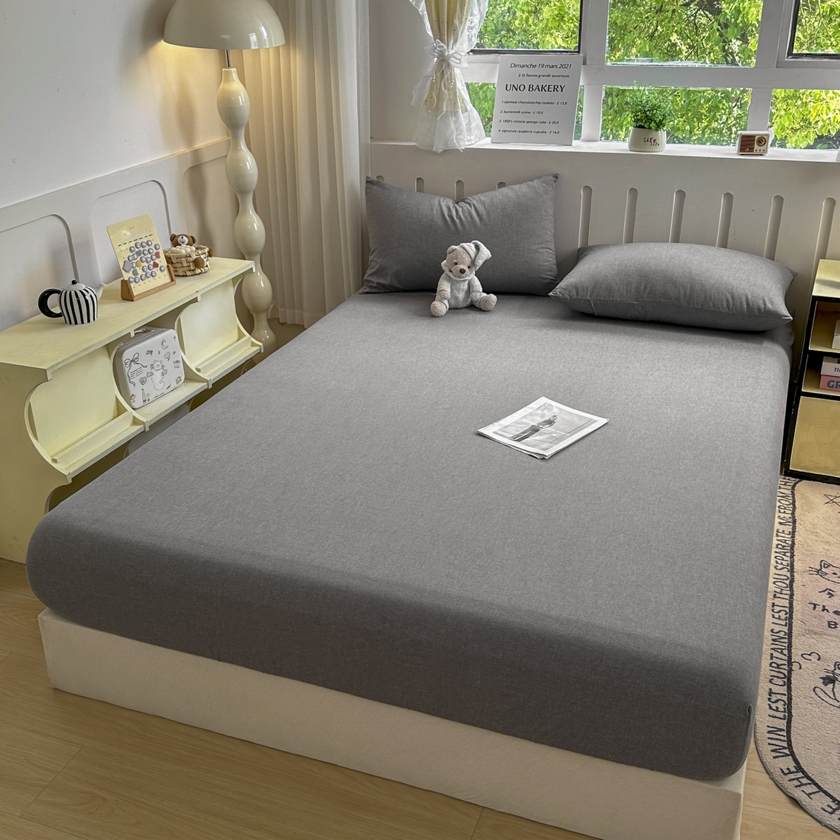 91家纺网 家纺一手货源 找家纺 晚依家纺 2025新款A类色织全棉水洗棉床单单件纯棉格子纯色学生宿舍定制定做 纯色-烟灰