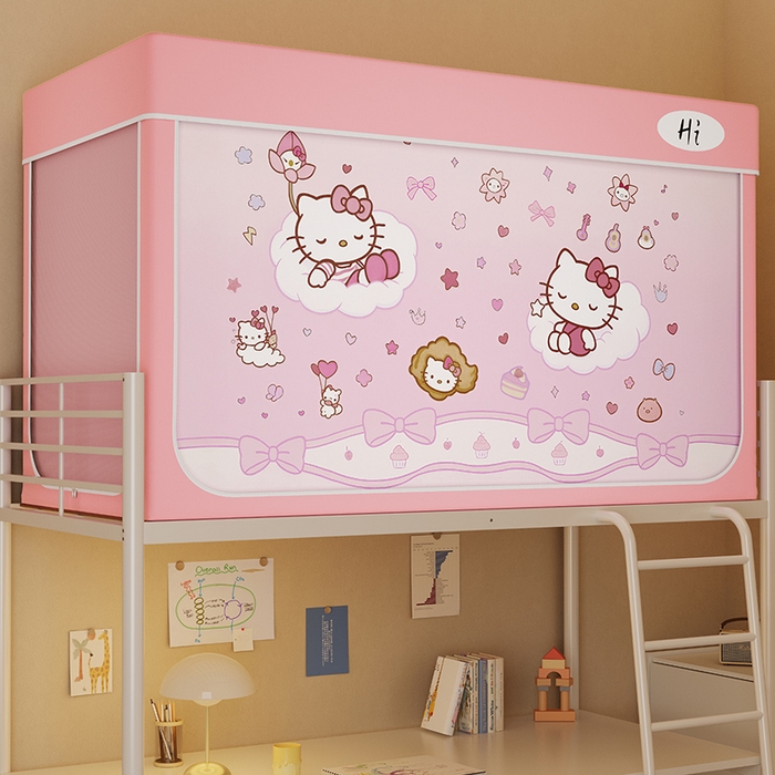 91家纺网 家纺一手货源 找家纺 安金蚊帐2025新款防蚊遮光一体99%强遮光学生宿舍上下铺遮光学生蚊帐-粉色系列 美梦猫