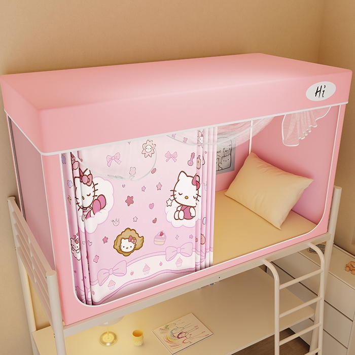 91家纺网 家纺一手货源 找家纺 安金蚊帐2025新款防蚊遮光一体99%强遮光学生宿舍上下铺遮光学生蚊帐-粉色系列 美梦猫