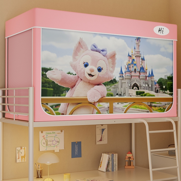 91家纺网 家纺一手货源 找家纺 安金蚊帐2025新款防蚊遮光一体99%强遮光学生宿舍上下铺遮光学生蚊帐-粉色系列 贝儿城堡