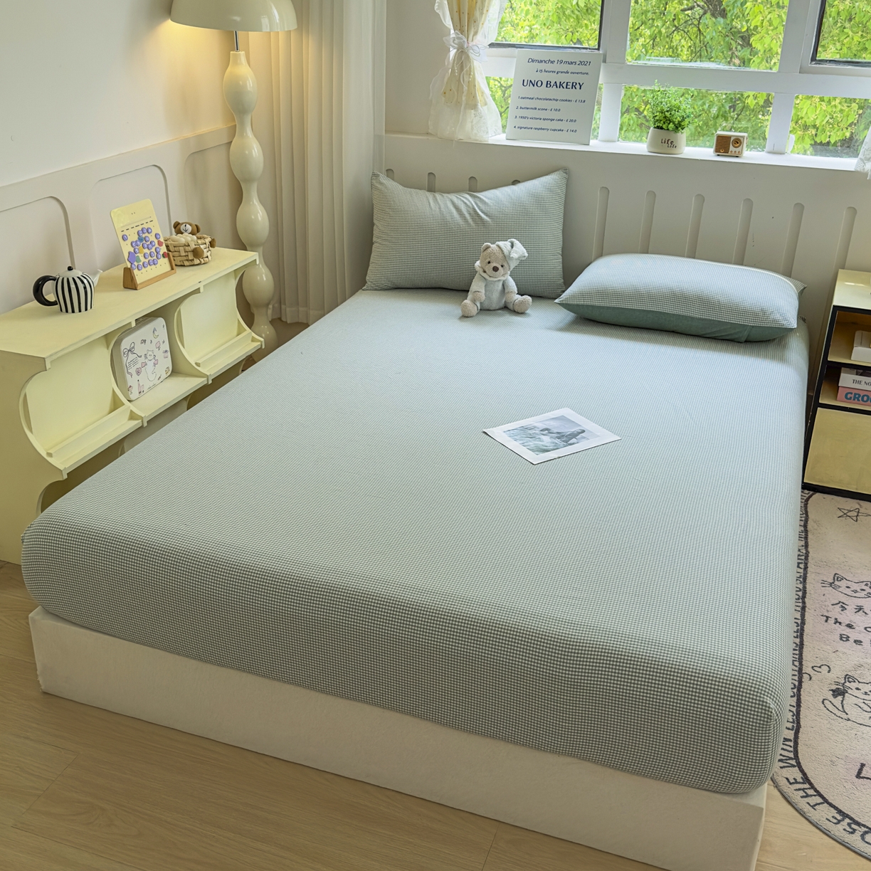 91家纺网 家纺一手货源 找家纺 晚依家纺 2025新款A类色织全棉水洗棉床单单件纯棉格子纯色学生宿舍定制定做 密格-草绿