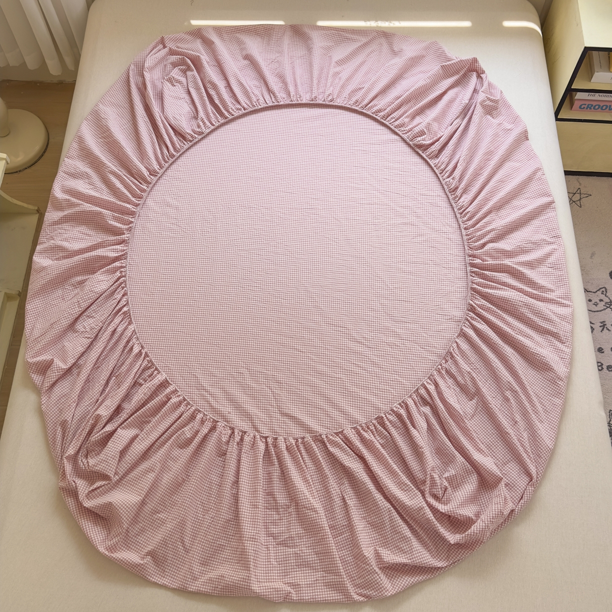 91家纺网 家纺一手货源 找家纺 晚依家纺 2025新款A类色织全棉水洗棉床单单件纯棉格子纯色学生宿舍定制定做 密格-浅粉