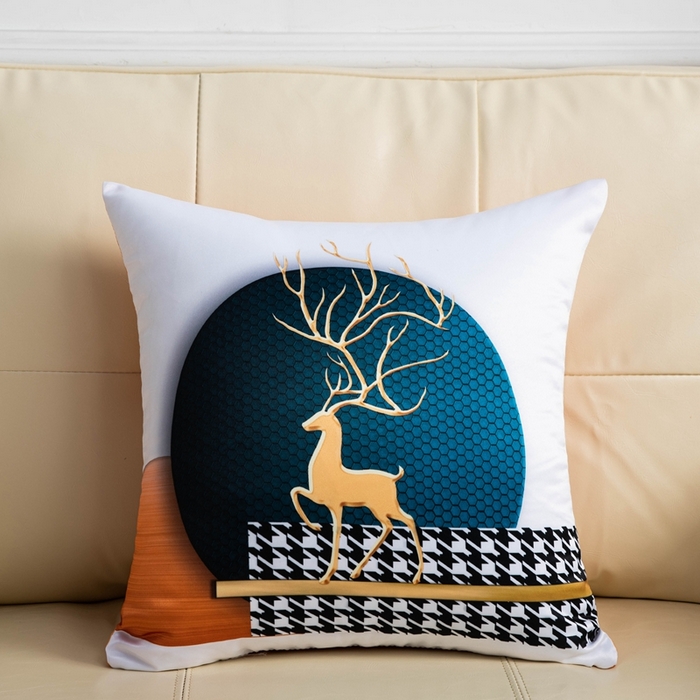 新奇异 2025新款橙色仿真丝抱枕（支持定制） 一鹿福星