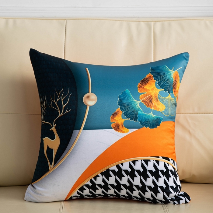 新奇异 2025新款橙色仿真丝抱枕（支持定制） 典雅银杏