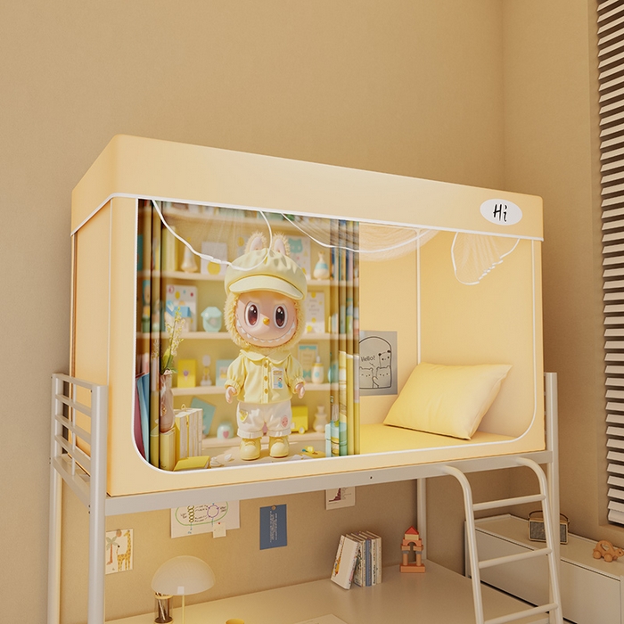 91家纺网 家纺一手货源 找家纺 （总）安金蚊帐2025新款防蚊遮光一体99%强遮光学生宿舍上下铺遮光学生蚊帐-黄色系列