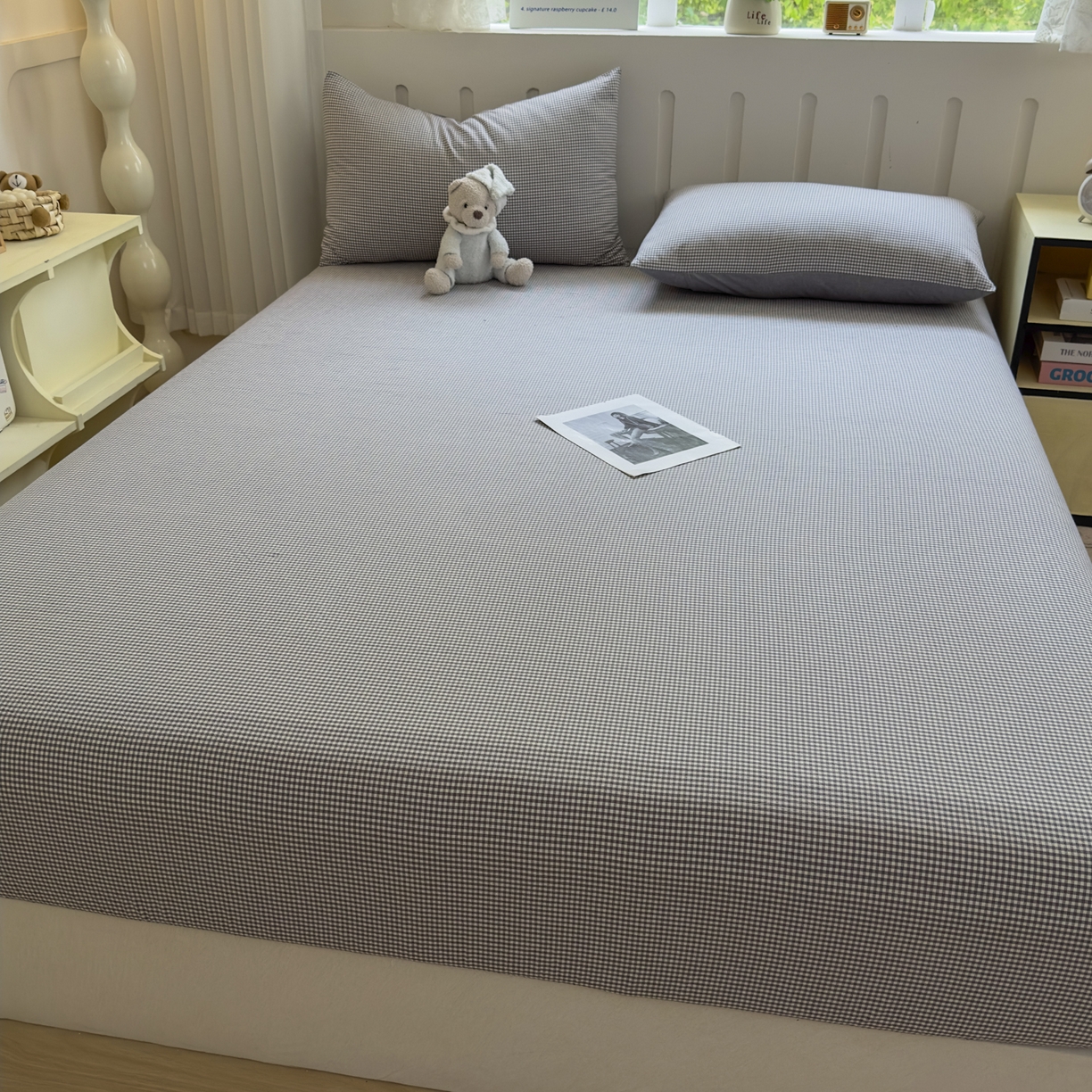 91家纺网 家纺一手货源 找家纺 晚依家纺 2025新款A类色织全棉水洗棉床单单件纯棉格子纯色学生宿舍定制定做 密格-烟灰