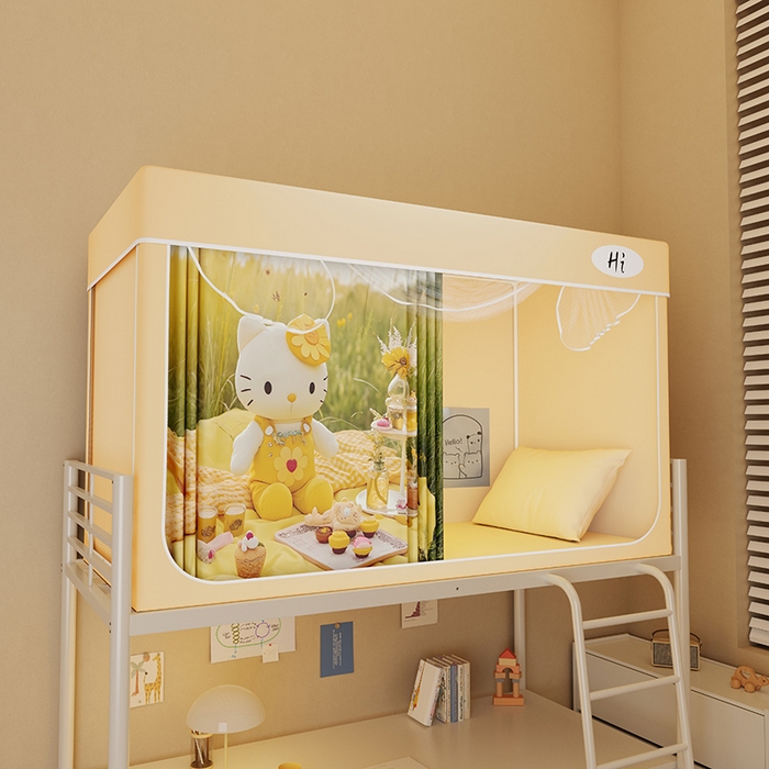 91家纺网 家纺一手货源 找家纺 （总）安金蚊帐2025新款防蚊遮光一体99%强遮光学生宿舍上下铺遮光学生蚊帐-黄色系列