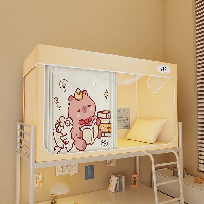 91家纺网 家纺一手货源 找家纺 （总）安金蚊帐2025新款防蚊遮光一体99%强遮光学生宿舍上下铺遮光学生蚊帐-黄色系列