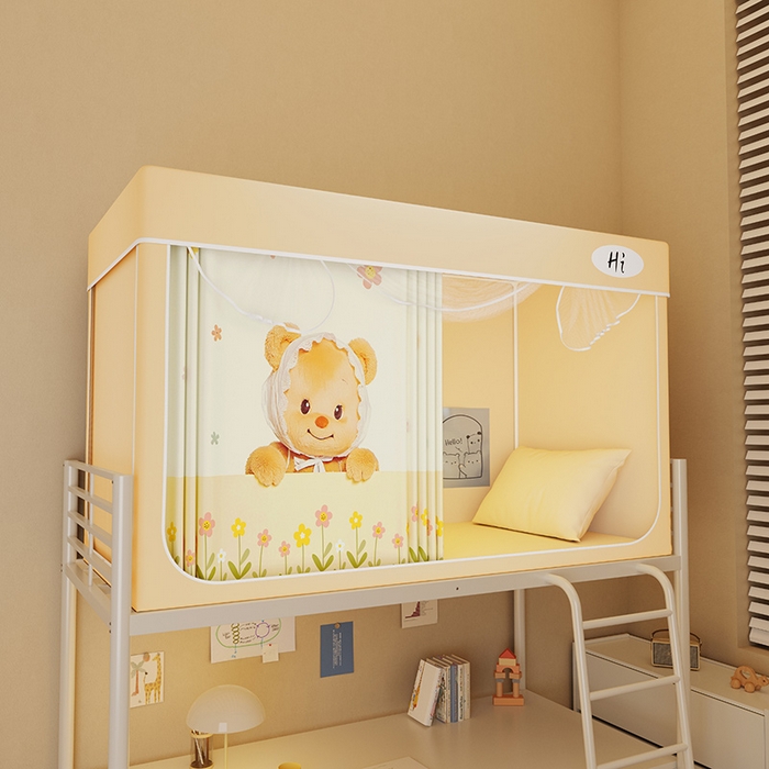 91家纺网 家纺一手货源 找家纺 （总）安金蚊帐2025新款防蚊遮光一体99%强遮光学生宿舍上下铺遮光学生蚊帐-黄色系列