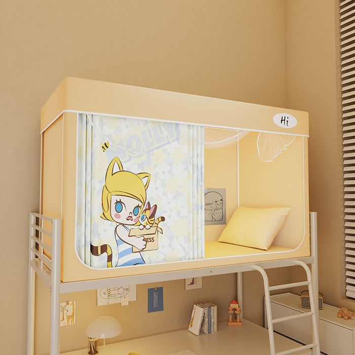 91家纺网 家纺一手货源 找家纺 （总）安金蚊帐2025新款防蚊遮光一体99%强遮光学生宿舍上下铺遮光学生蚊帐-黄色系列