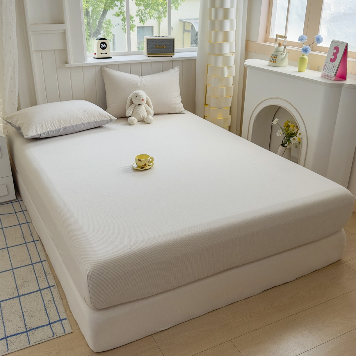 91家纺网 家纺一手货源 找家纺 晚依家纺 2025新款A类色织全棉水洗棉床单单件纯棉格子纯色学生宿舍定制定做 密条-米灰