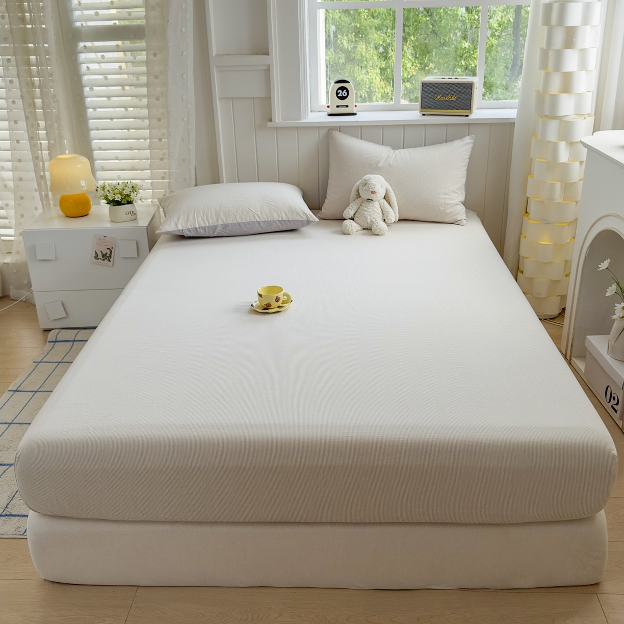 91家纺网 家纺一手货源 找家纺 晚依家纺 2025新款A类色织全棉水洗棉床单单件纯棉格子纯色学生宿舍定制定做 密条-米灰