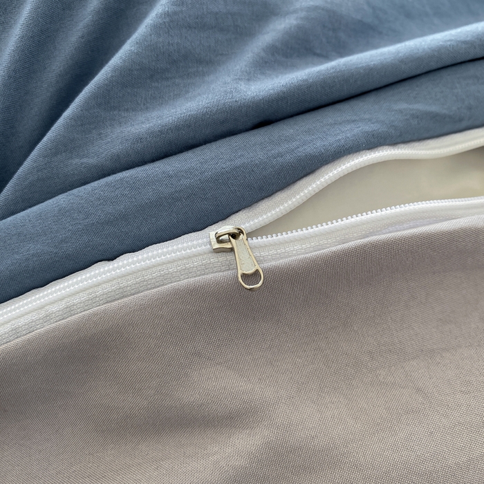 91家纺网 家纺一手货源 找家纺 夜笙家纺 2025新款水洗棉纯色双拼四件套 双拼-宝蓝灰