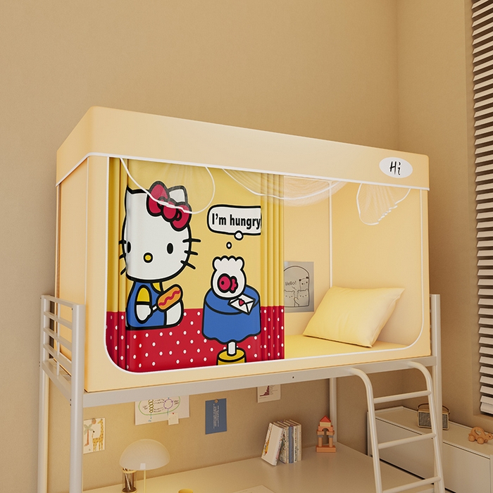 安金蚊帐2025新款防蚊遮光一体99%强遮光学生宿舍上下铺遮光学生蚊帐-黄色系列 贪吃猫