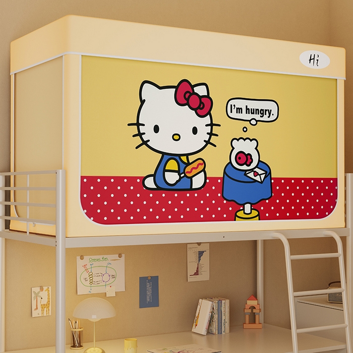 91家纺网 家纺一手货源 找家纺 安金蚊帐2025新款防蚊遮光一体99%强遮光学生宿舍上下铺遮光学生蚊帐-黄色系列 贪吃猫