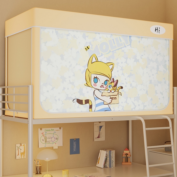 91家纺网 家纺一手货源 找家纺 安金蚊帐2025新款防蚊遮光一体99%强遮光学生宿舍上下铺遮光学生蚊帐-黄色系列 小猫莉