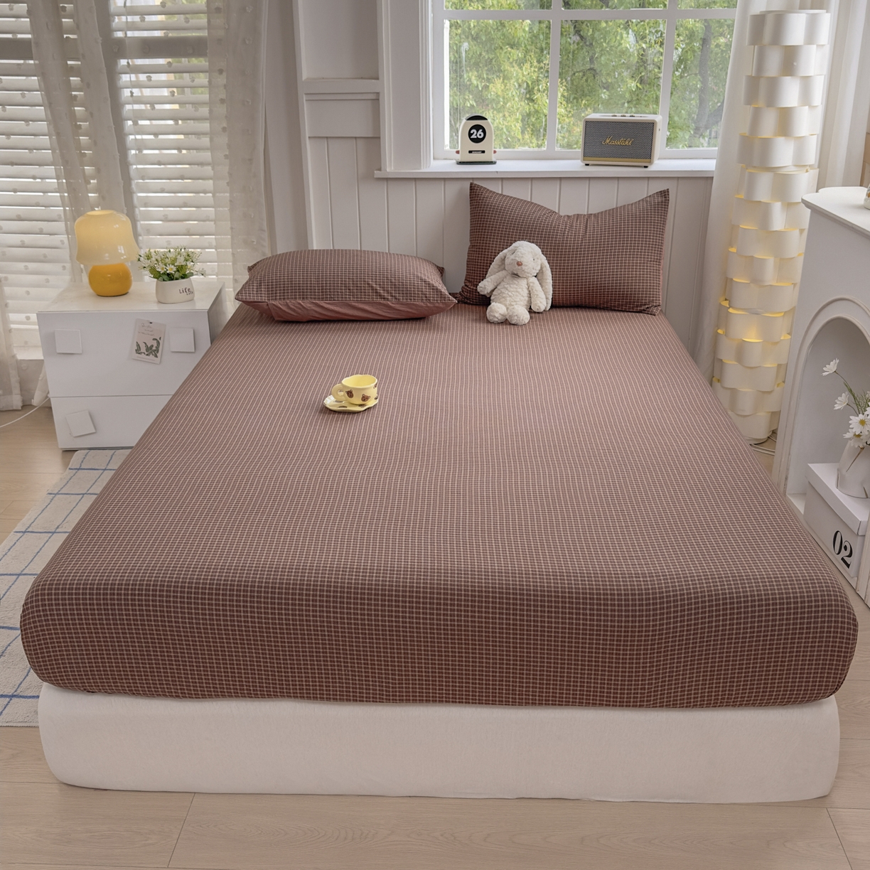 91家纺网 家纺一手货源 找家纺 晚依家纺 2025新款A类色织全棉水洗棉床单单件纯棉格子纯色学生宿舍定制定做 沐风-焦糖