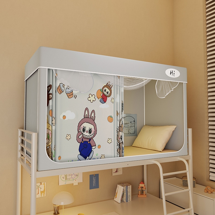 91家纺网 家纺一手货源 找家纺 （总）安金蚊帐2025新款防蚊遮光一体99%强遮光学生宿舍上下铺遮光学生蚊帐-灰色系列