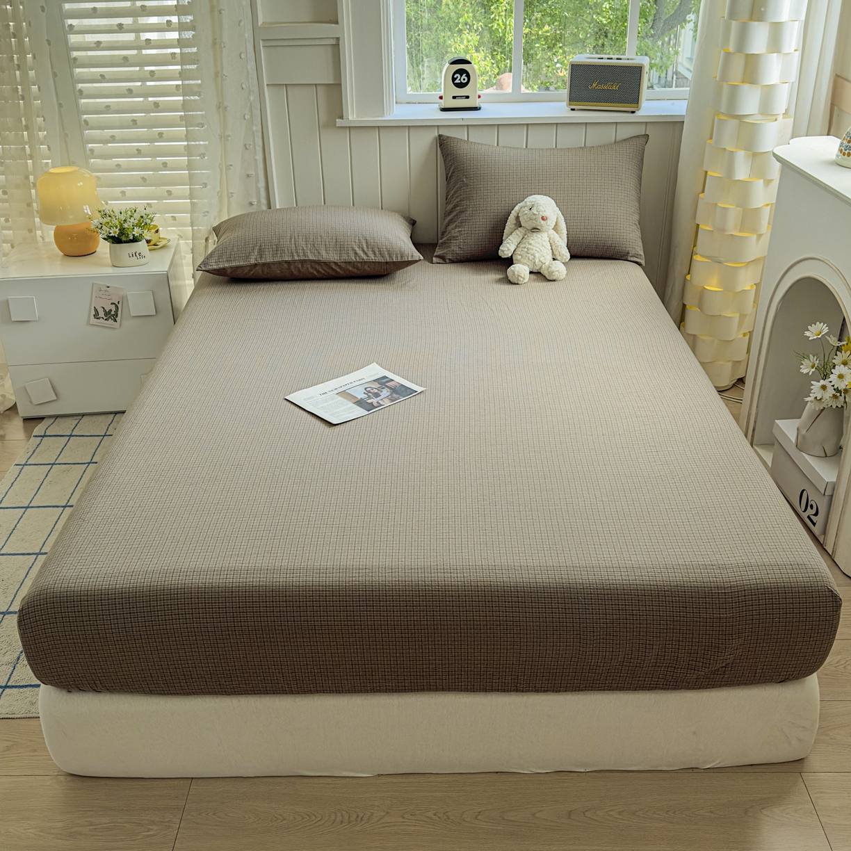 91家纺网 家纺一手货源 找家纺 晚依家纺 2025新款A类色织全棉水洗棉床单单件纯棉格子纯色学生宿舍定制定做 沐风-兰咖