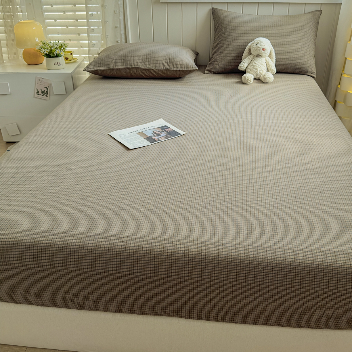 91家纺网 家纺一手货源 找家纺 晚依家纺 2025新款A类色织全棉水洗棉床单单件纯棉格子纯色学生宿舍定制定做 沐风-兰咖