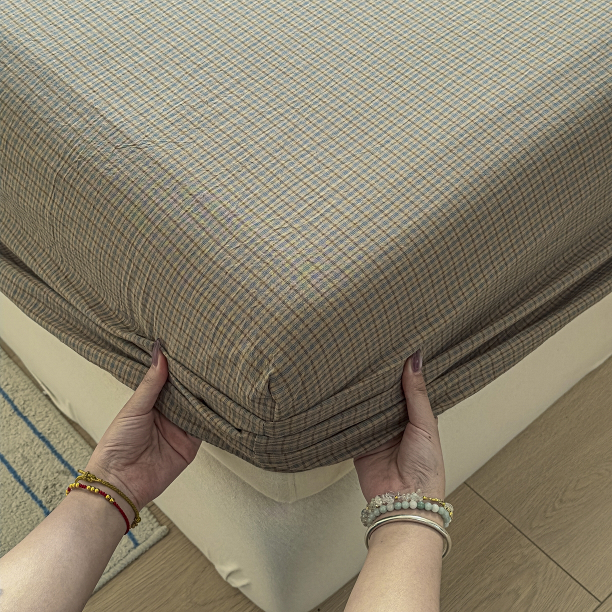 91家纺网 家纺一手货源 找家纺 晚依家纺 2025新款A类色织全棉水洗棉床单单件纯棉格子纯色学生宿舍定制定做 沐风-兰咖