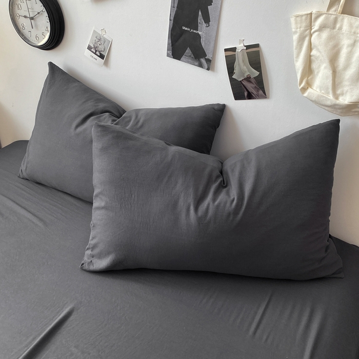 91家纺网 家纺一手货源 找家纺 夜笙家纺 2025新款水洗棉纯色双拼四件套 双拼-墨灰