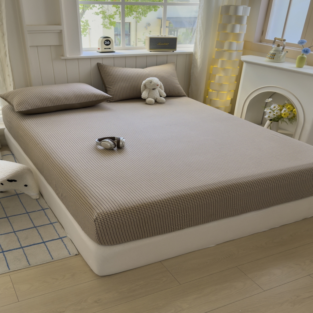 91家纺网 家纺一手货源 找家纺 晚依家纺 2025新款A类色织全棉水洗棉床单单件纯棉格子纯色学生宿舍定制定做 沐风-米咖