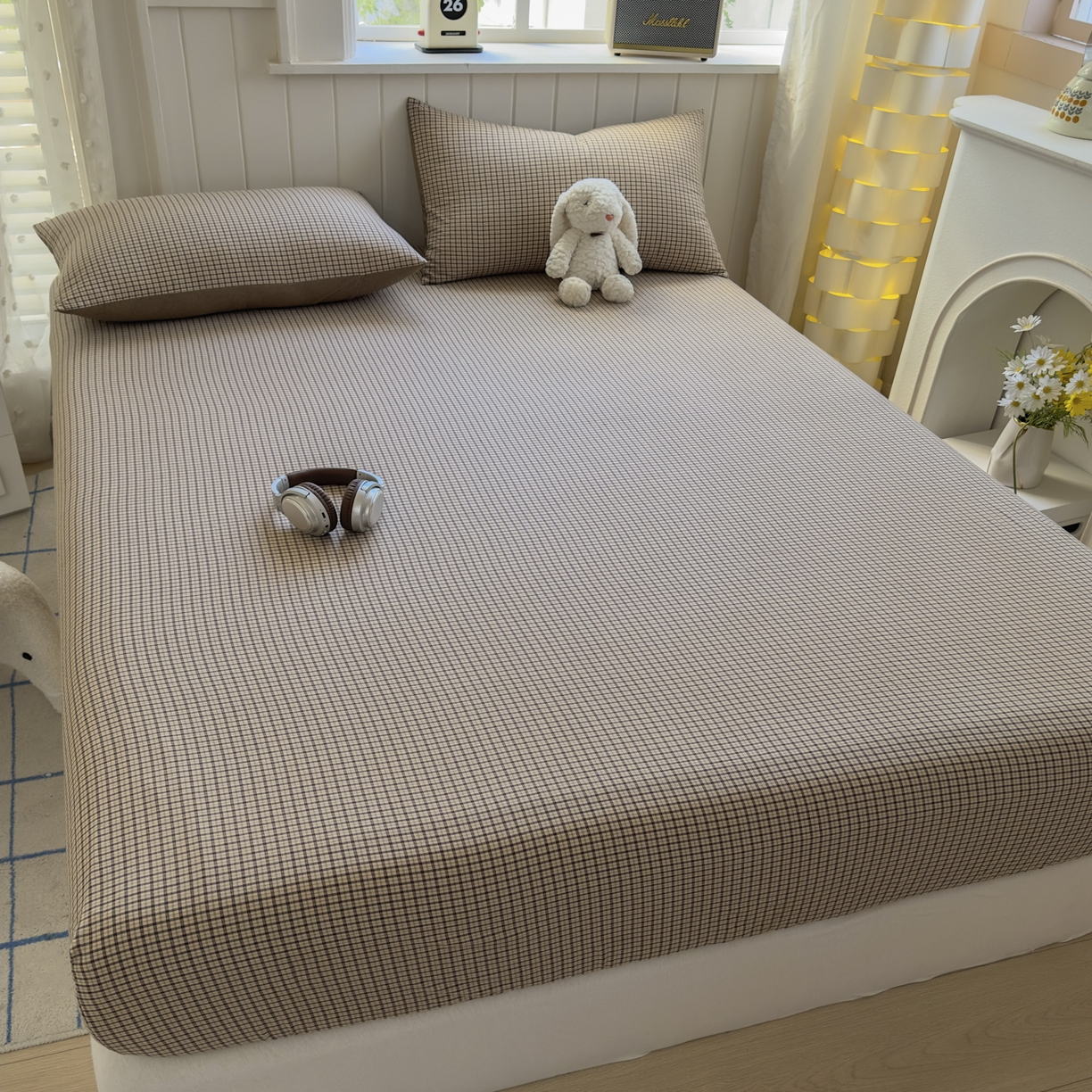 91家纺网 家纺一手货源 找家纺 晚依家纺 2025新款A类色织全棉水洗棉床单单件纯棉格子纯色学生宿舍定制定做 沐风-米咖