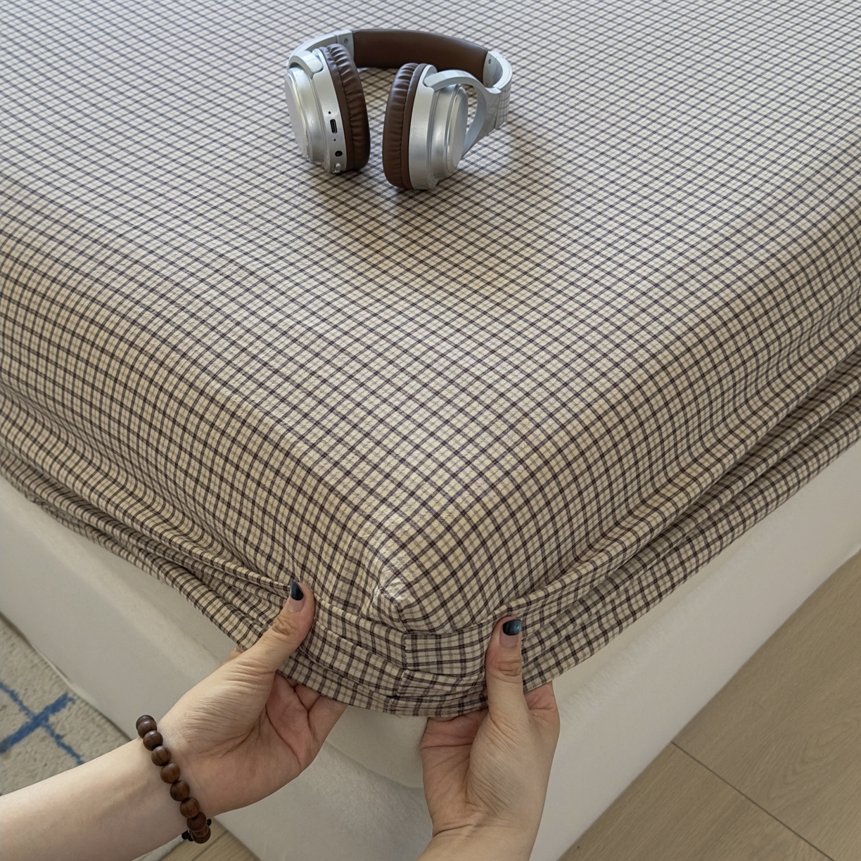 91家纺网 家纺一手货源 找家纺 晚依家纺 2025新款A类色织全棉水洗棉床单单件纯棉格子纯色学生宿舍定制定做 沐风-米咖