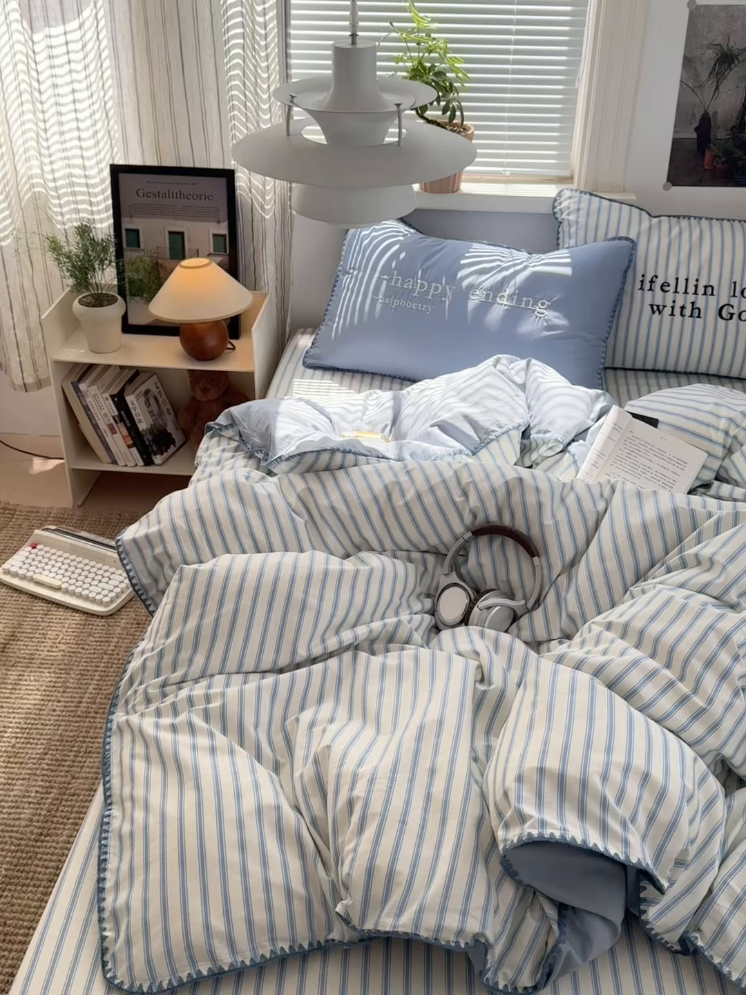 91家纺网 家纺一手货源 找家纺 觅糖家纺 2025新款全棉纯棉三角针刺绣款四件套 条纹-海盐