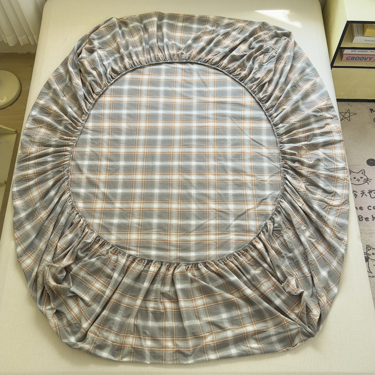 91家纺网 家纺一手货源 找家纺 晚依家纺 2025新款A类色织全棉水洗棉床单单件纯棉格子纯色学生宿舍定制定做 诺卡-浅灰