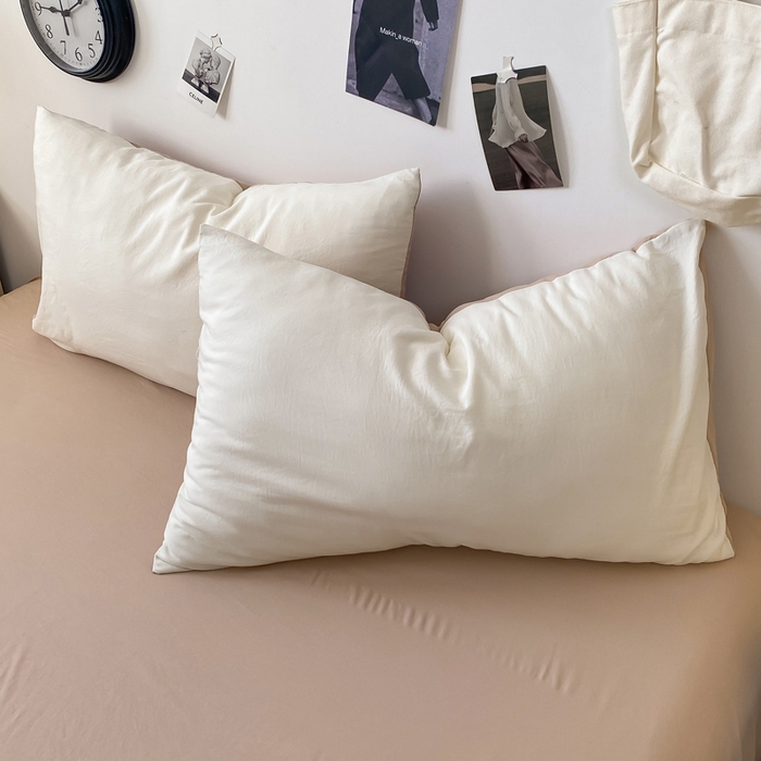 91家纺网 家纺一手货源 找家纺 夜笙家纺 2025新款水洗棉纯色双拼四件套 双拼-奶茶啵啵