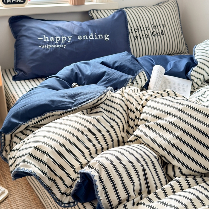 91家纺网 家纺一手货源 找家纺 觅糖家纺 2025新款全棉纯棉三角针刺绣款四件套 条纹-静谧