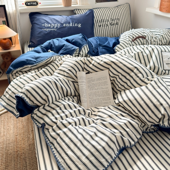 91家纺网 家纺一手货源 找家纺 觅糖家纺 2025新款全棉纯棉三角针刺绣款四件套 条纹-静谧