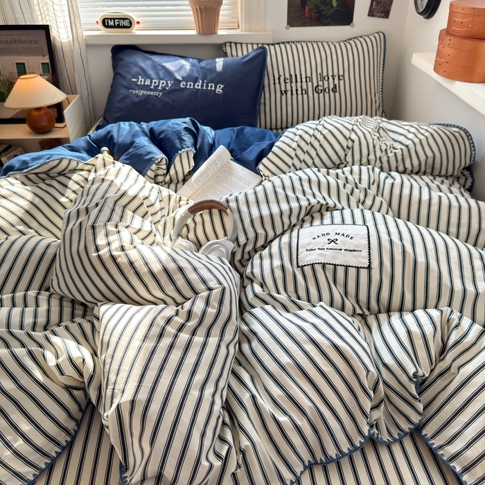 91家纺网 家纺一手货源 找家纺 觅糖家纺 2025新款全棉纯棉三角针刺绣款四件套 条纹-静谧