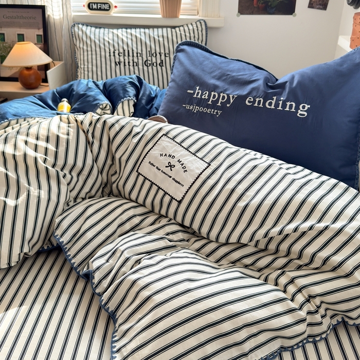 91家纺网 家纺一手货源 找家纺 觅糖家纺 2025新款全棉纯棉三角针刺绣款四件套 条纹-静谧