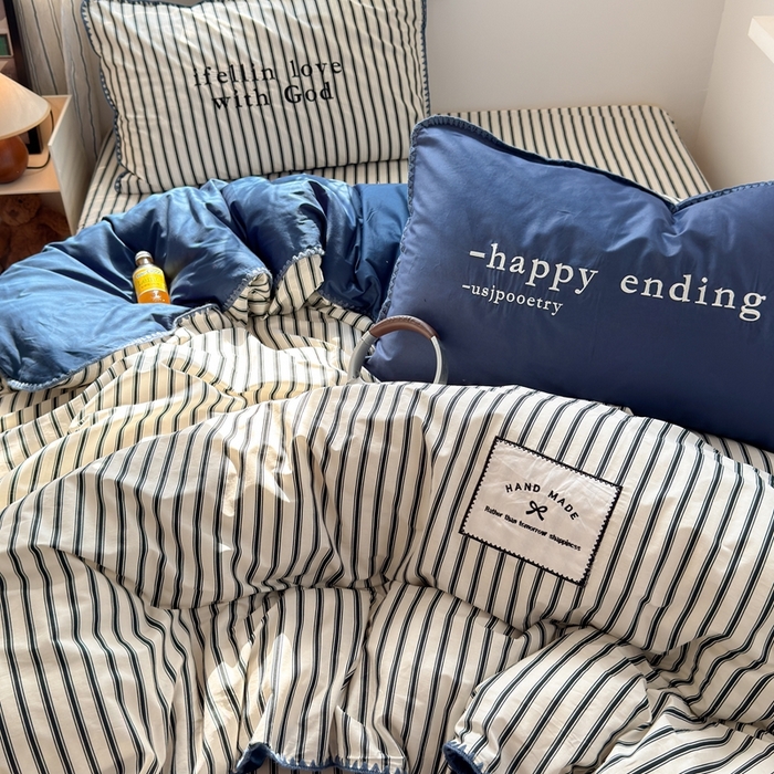 91家纺网 家纺一手货源 找家纺 觅糖家纺 2025新款全棉纯棉三角针刺绣款四件套 条纹-静谧