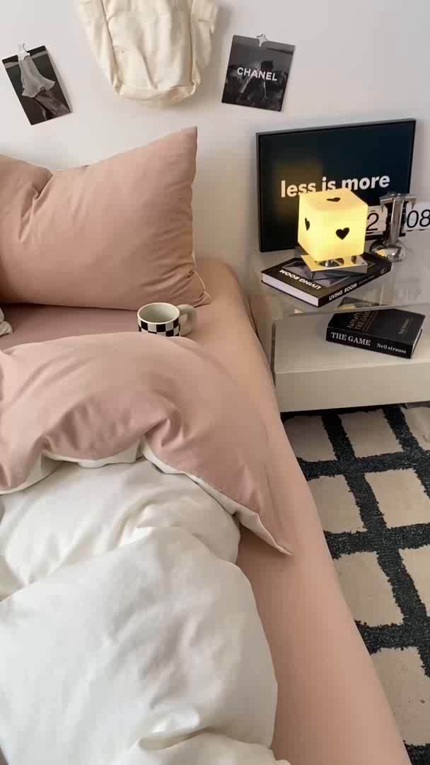 91家纺网 家纺一手货源 找家纺 夜笙家纺 2025新款水洗棉纯色双拼四件套 双拼-奶茶啵啵