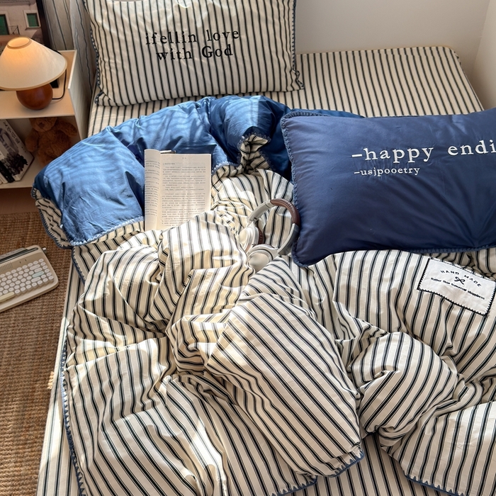 91家纺网 家纺一手货源 找家纺 觅糖家纺 2025新款全棉纯棉三角针刺绣款四件套 条纹-静谧