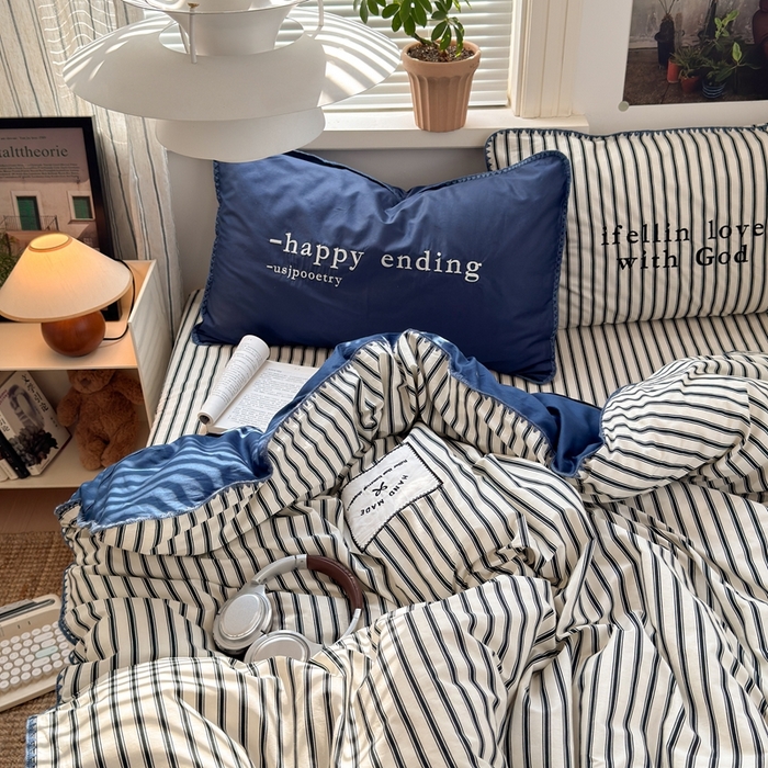 91家纺网 家纺一手货源 找家纺 觅糖家纺 2025新款全棉纯棉三角针刺绣款四件套 条纹-静谧