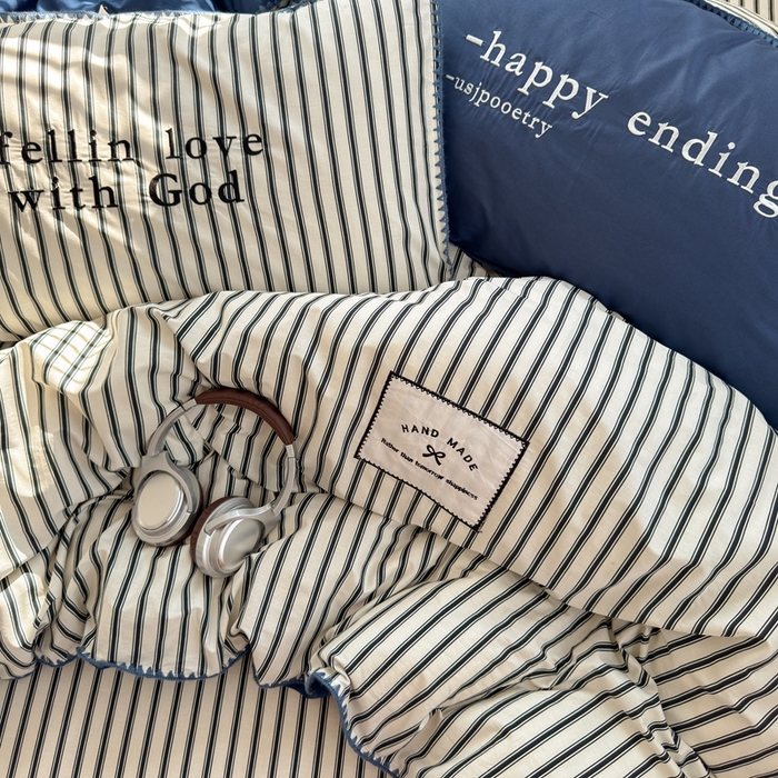 91家纺网 家纺一手货源 找家纺 觅糖家纺 2025新款全棉纯棉三角针刺绣款四件套 条纹-静谧