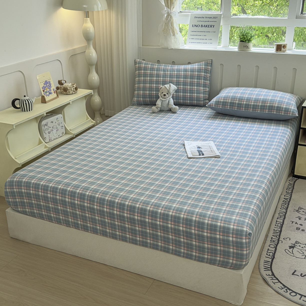 91家纺网 家纺一手货源 找家纺 晚依家纺 2025新款A类色织全棉水洗棉床单单件纯棉格子纯色学生宿舍定制定做 映像格-蓝