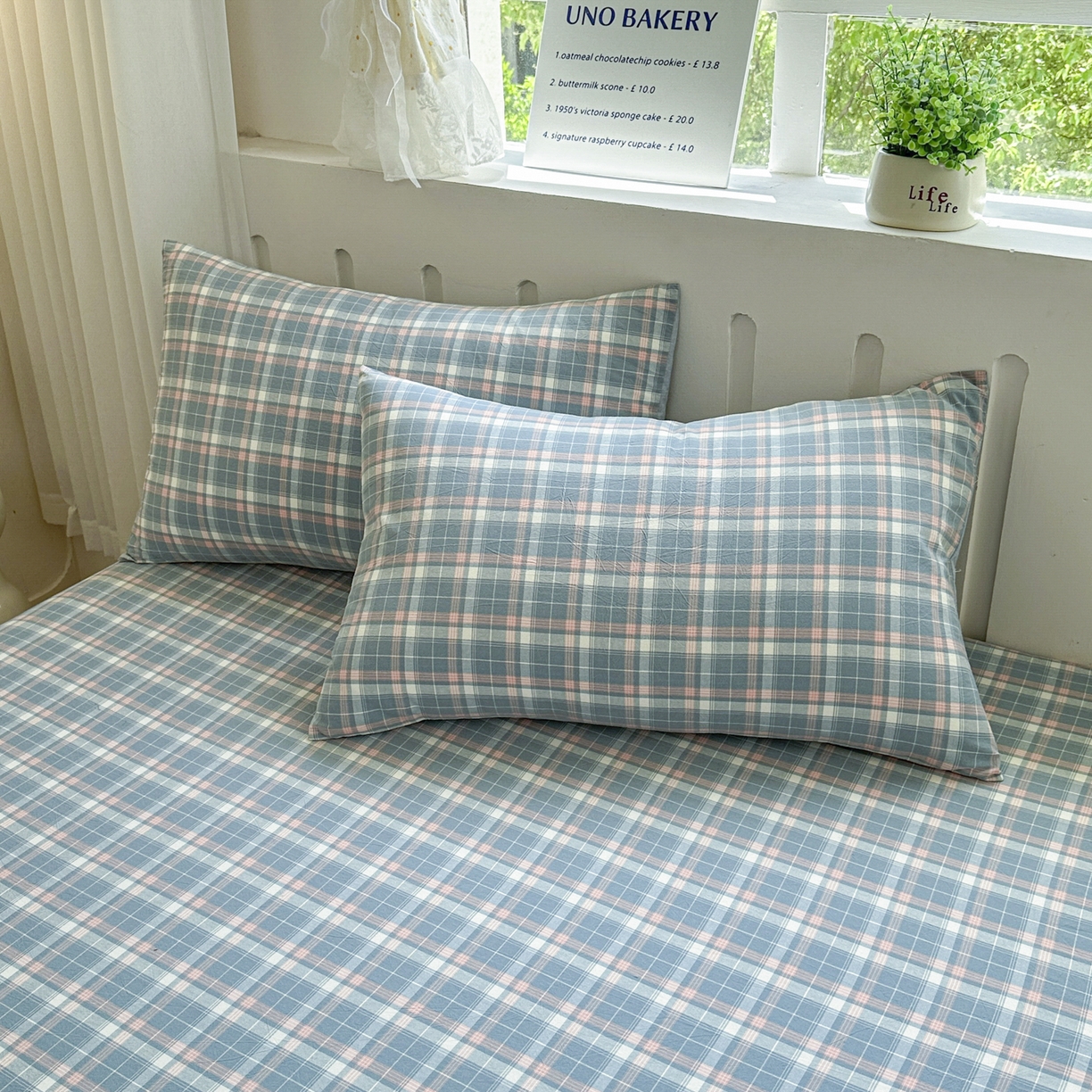 91家纺网 家纺一手货源 找家纺 晚依家纺 2025新款A类色织全棉水洗棉床单单件纯棉格子纯色学生宿舍定制定做 映像格-蓝