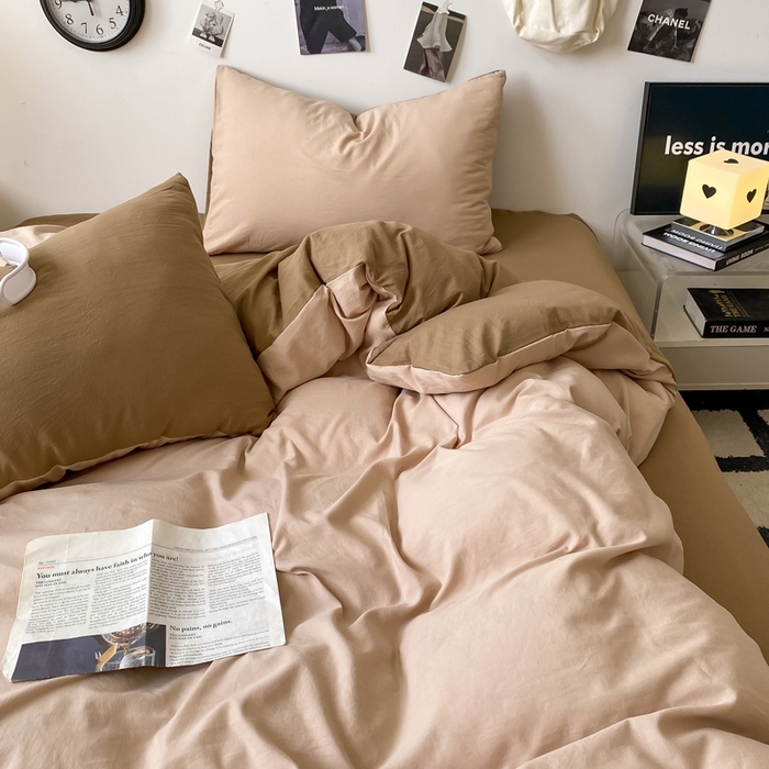 91家纺网 家纺一手货源 找家纺 夜笙家纺 2025新款水洗棉纯色双拼四件套 双拼-奶茶摩卡