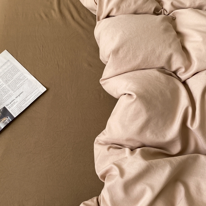 91家纺网 家纺一手货源 找家纺 夜笙家纺 2025新款水洗棉纯色双拼四件套 双拼-奶茶摩卡